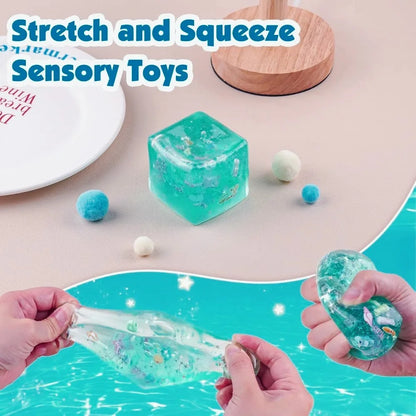 Taba Ocean-Themed Squishy Stress Relief Cube - Slow Rise Sensory Fidget Toy for All Ages