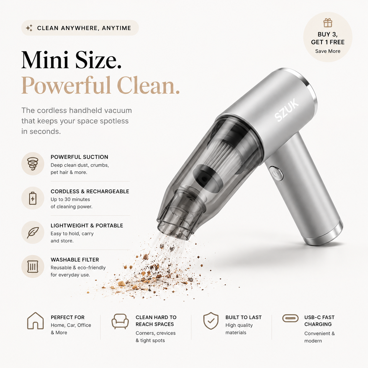 CleanGo™ Cordless Mini Handheld Vacuum